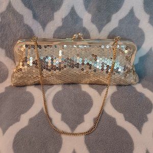 NWT Ann Taylor Loft Gold Sequin Clutch Bag